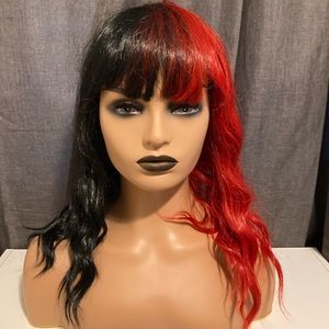 Half red half black wig with bangs